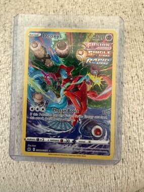 Pokemon Deoxys Card - Red, Teal, Yellow Holographic Artwork